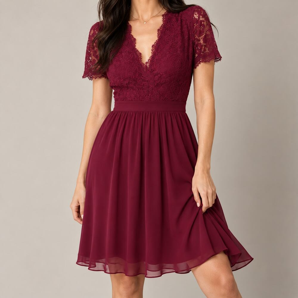 Lulus Angel in Disguise Burgundy Lace Skater Dress Small NWT Wedding Guest Party